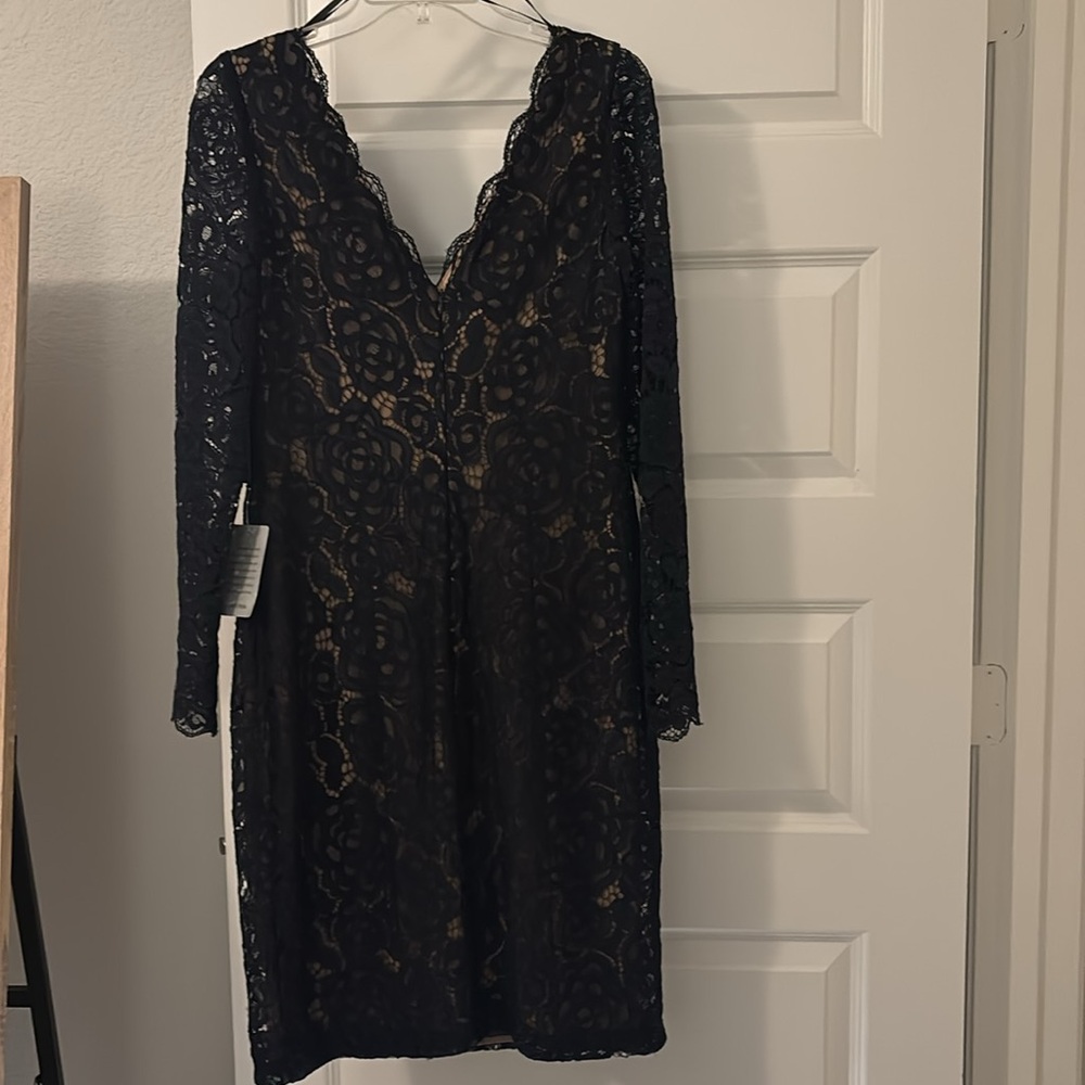 Vera Wang Nordstrom Dress navy nude v neck lace cocktail SZ 10 formal dressy NWT - Picture 4 of 16